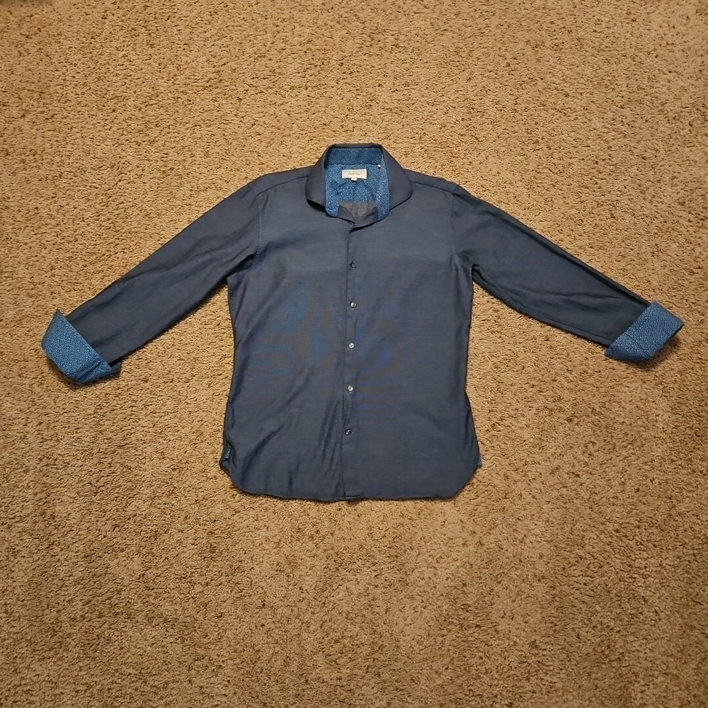 Ted Baker Shirt Mens 16 34/35 Endurance Navy Flip Cuff